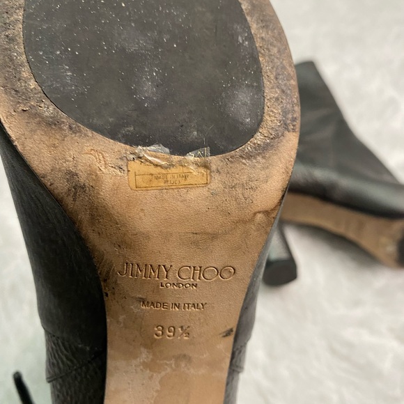 Jimmy Choo Malene 85 Anthracite Metallic Grainy Leather Bow Wrap Boots Grey 39.5 - Picture 8 of 14